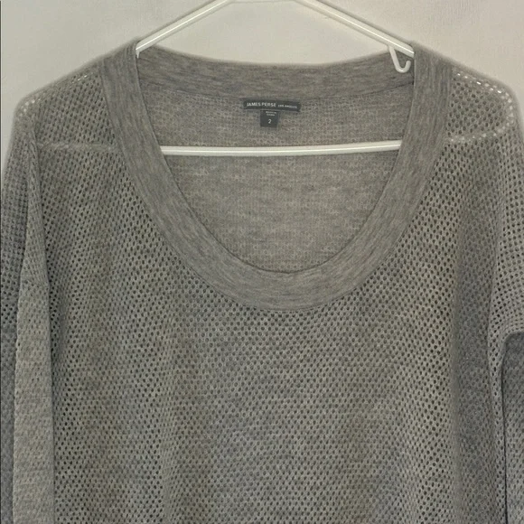 James Perse grey wool cashmere mesh knit long scoop neck sweater Size 2